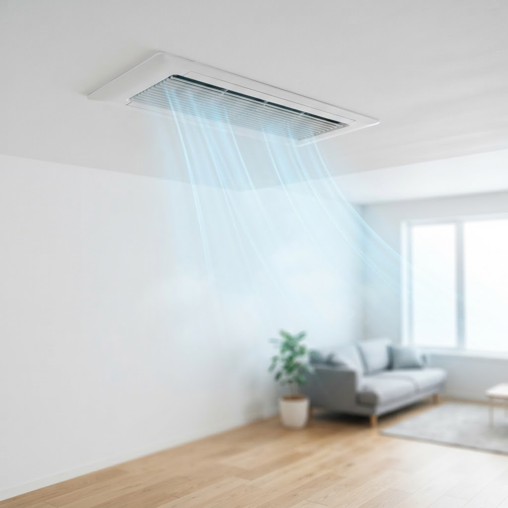 Cool air flowing from a modern home air conditioning vent